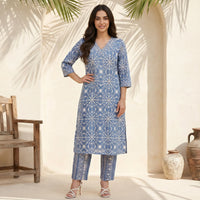 BELLECI AZURE BLOOM PRINTED KURTA SET image 6