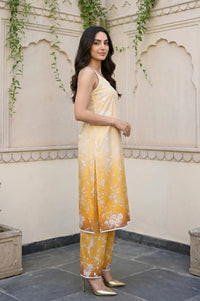 Belleci Sunset Yellow Ombre Floral Sleeveless Kurta Set with Dupatta image 5