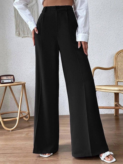 Belleci Black Wrapline High Waist Wide Leg Trouser