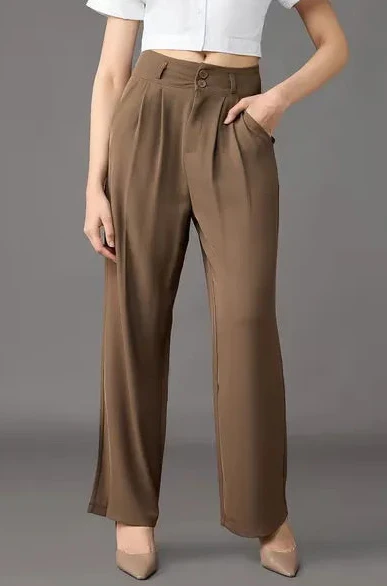 Belleci Brown Signature High Waist Wide Leg Trouser D-05
