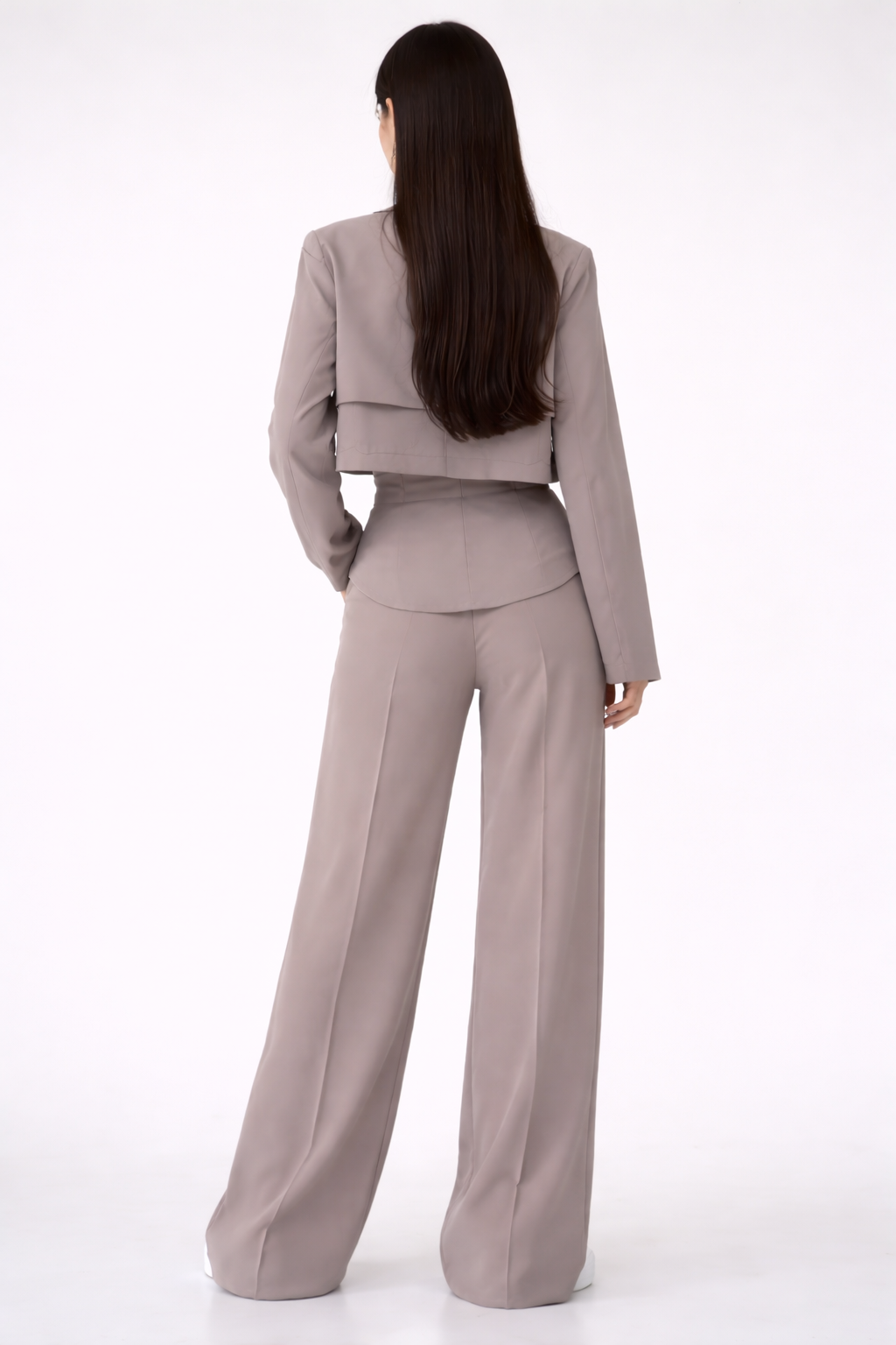 Taupe Structured Co-Ord Set – Cropped Blazer & Wide-Leg Trousers by Belleci
