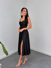 Noir Elegance Silk-Feel Satin Slip Dress by Belleci image 4