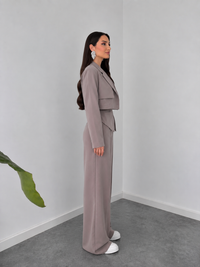 Taupe Structured Co-Ord Set – Cropped Blazer & Wide-Leg Trousers by Belleci image 5