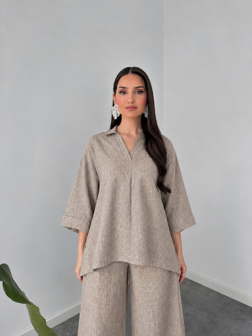Beige Linen Grace Two-Piece Set By Belleci