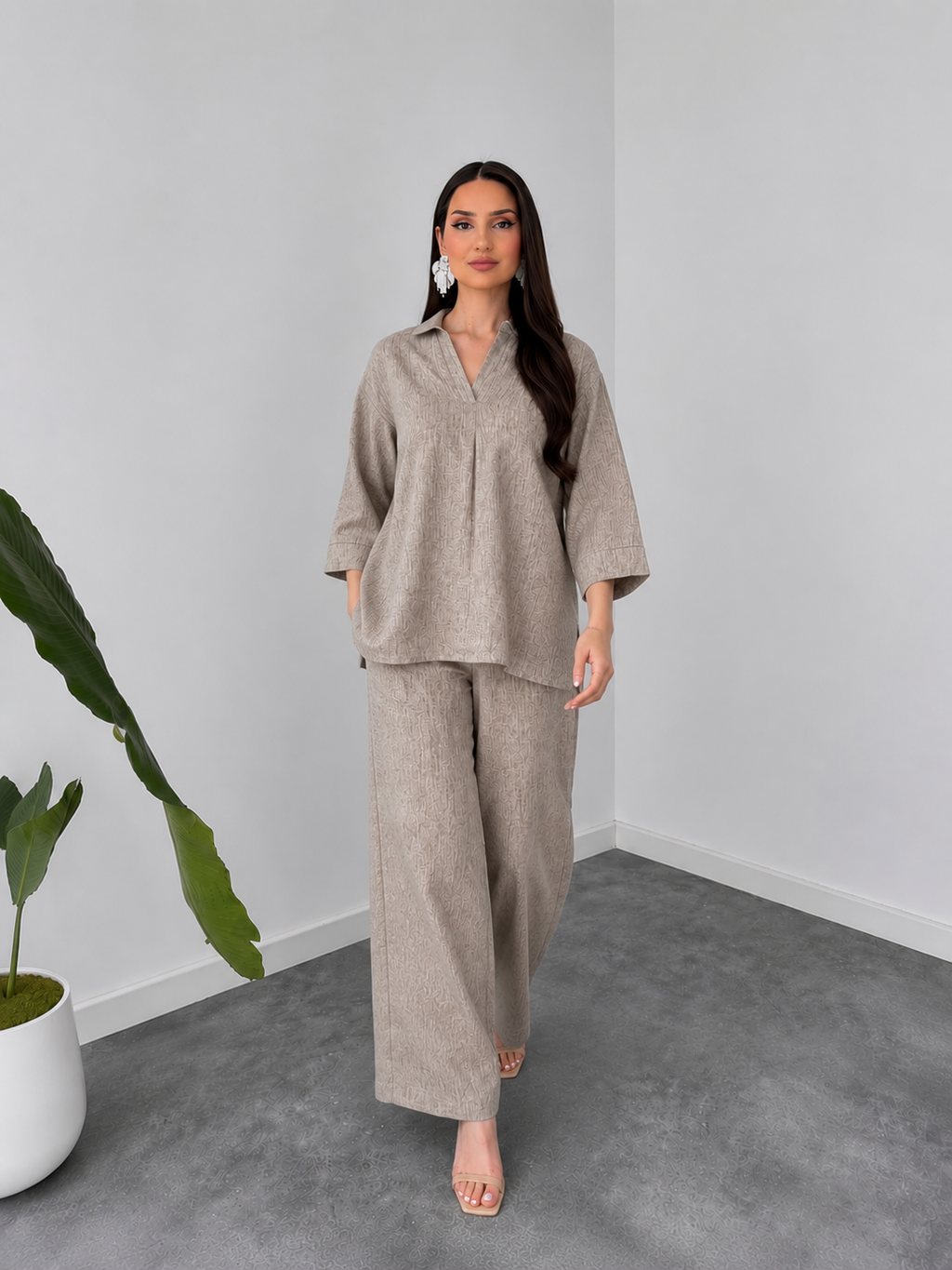 Beige Linen Grace Two-Piece Set By Belleci