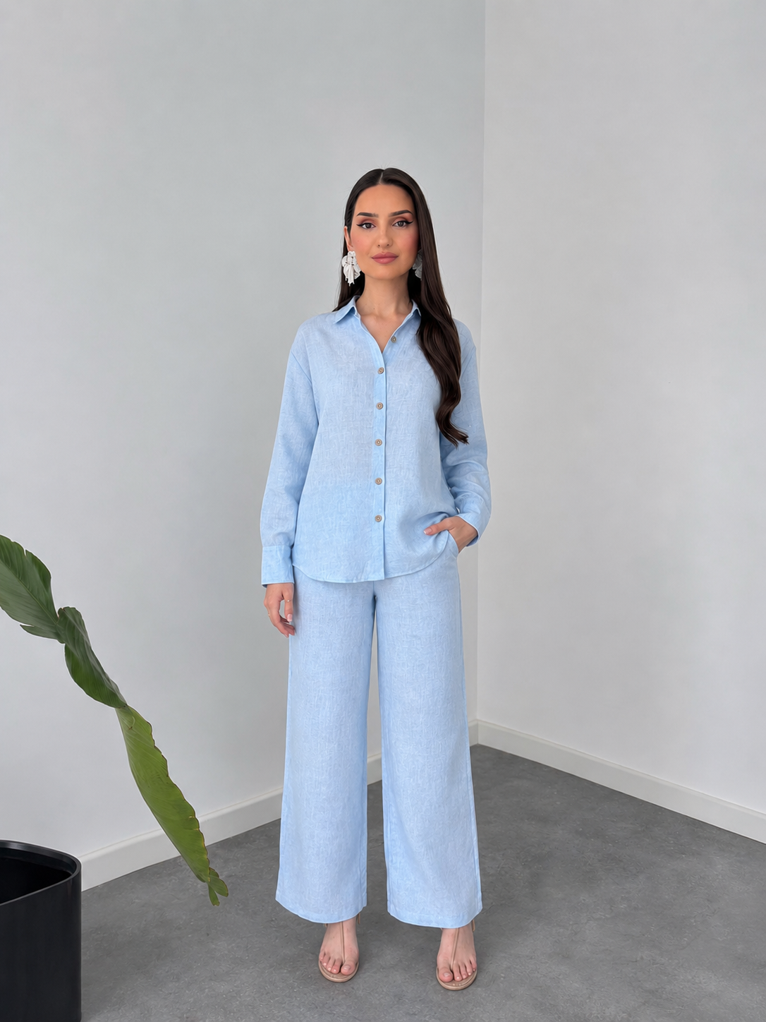 Belleci Sky Blue Signature Linen Relaxed Co-ord Set