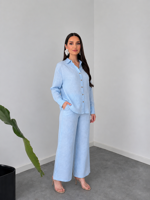 Belleci Sky Blue Signature Linen Relaxed Co-ord Set