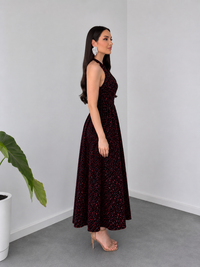 Belleci Black and Dark Red Floral Midi Dress – Front Slit image 6