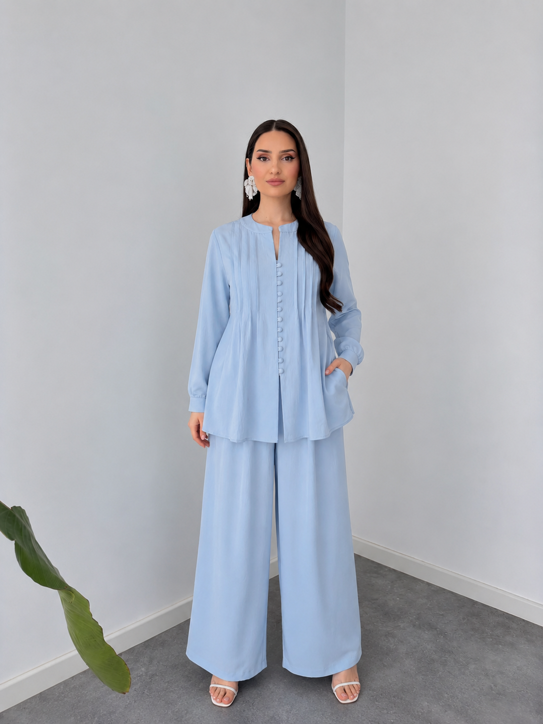 Belleci Sky Blue Premium Pleated Co-Ord Set