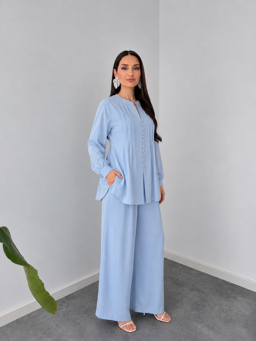 Belleci Sky Blue Premium Pleated Co-Ord Set
