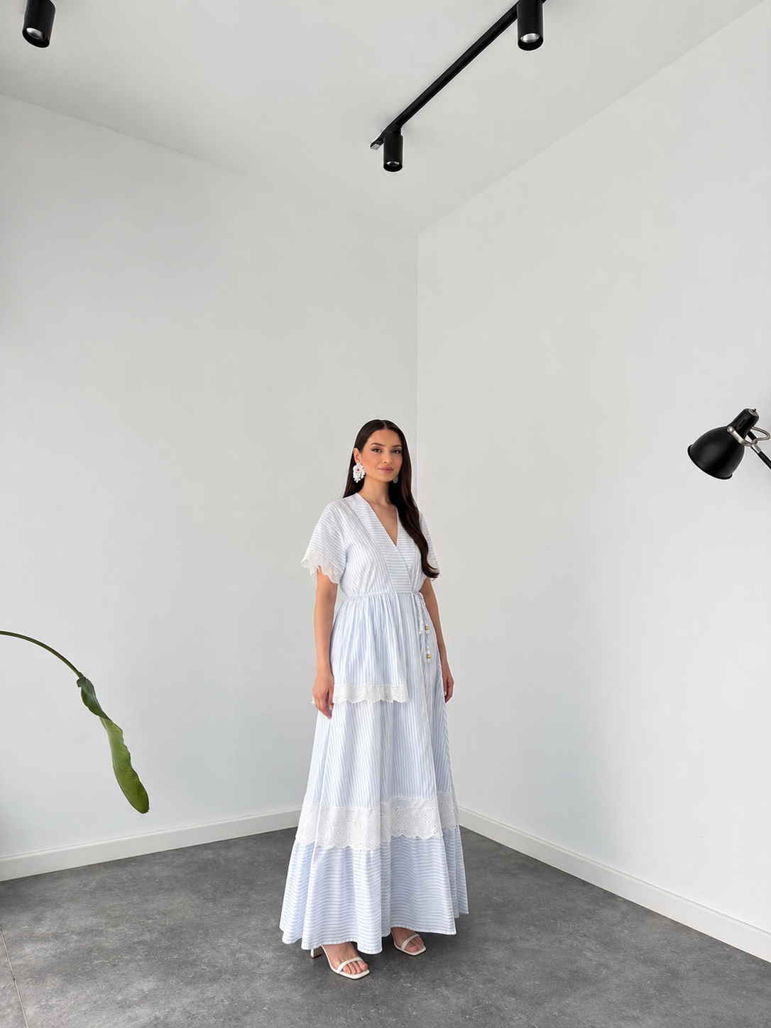Belleci Celeste Sky Blue Striped Wrap Maxi Dress