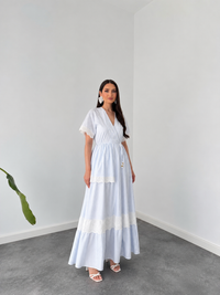 Belleci Celeste Sky Blue Striped Wrap Maxi Dress image 1