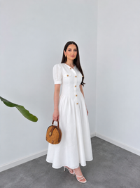 Belleci Riviera White Belted Linen Maxi Dress image 1
