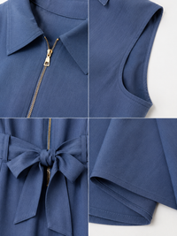 Blue Sleeveless Zip-Front Belted Maxi Dress | Elegant A-Line Casual Dress image 3