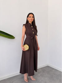 Luna Luxe Sleeveless Belted Maxi Dress – Chocolate Brown image 1