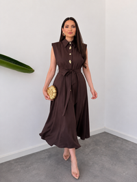 Luna Luxe Sleeveless Belted Maxi Dress – Chocolate Brown image 4