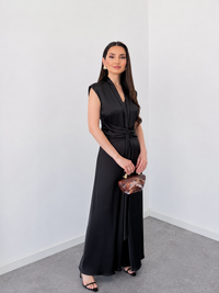 Luna Satin Drape Maxi Dress – Black image 1