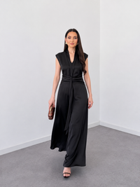 Luna Satin Drape Maxi Dress – Black image 2