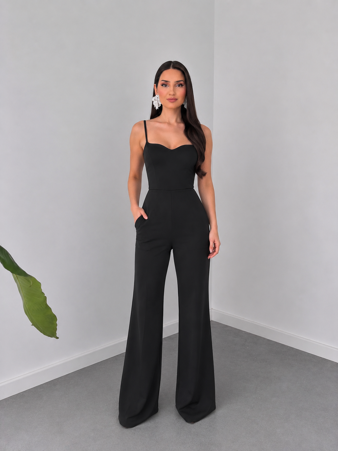 Black Classic Slim-Fit Jumpsuit for Women By Belleci