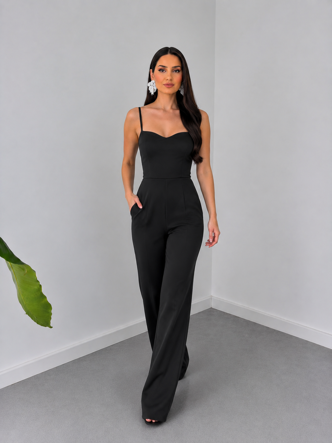 Black Classic Slim-Fit Jumpsuit for Women By Belleci