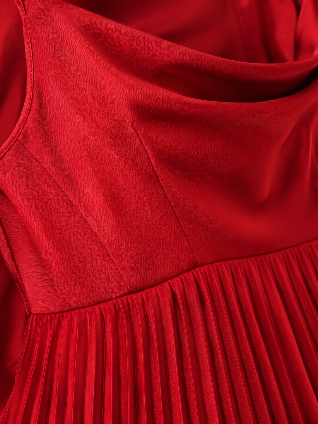 Red Pleated Midi Dress with Cowl Neck By Belleci