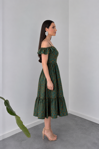 Belleci Emerald Bloom Midi Dress – Floral Off-Shoulder Ruffle Dress image 5