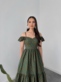 Belleci Emerald Bloom Midi Dress – Floral Off-Shoulder Ruffle Dress image 3