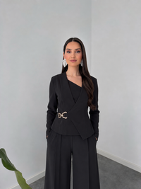 Belleci Noir Co-Ord Set – Asymmetric Blazer & Wide-Leg Trousers image 2