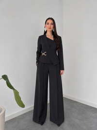 Belleci Noir Co-Ord Set – Asymmetric Blazer & Wide-Leg Trousers image 5