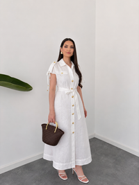 Belleci Élodie White Linen Blend Button-Down Maxi Dress image 1