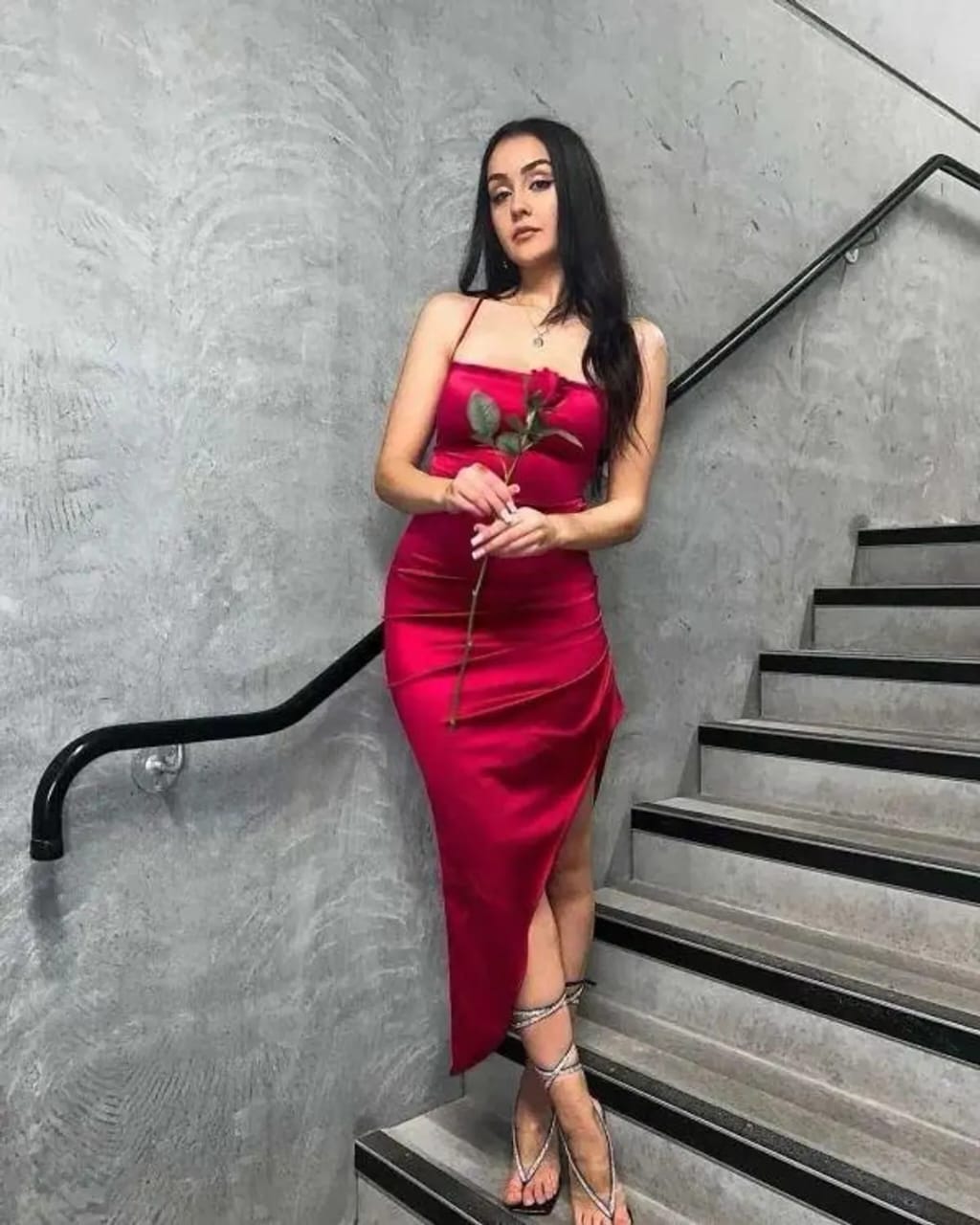 Crimson Allure Satin Bodycon Midi Dress by Belleci
