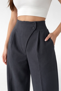 Belleci Charcoal Wrapline High Waist Wide Leg Trouser