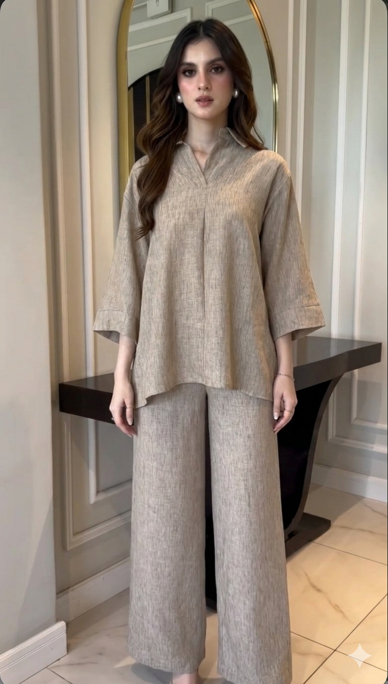 Beige Linen Grace Two-Piece Set By Belleci