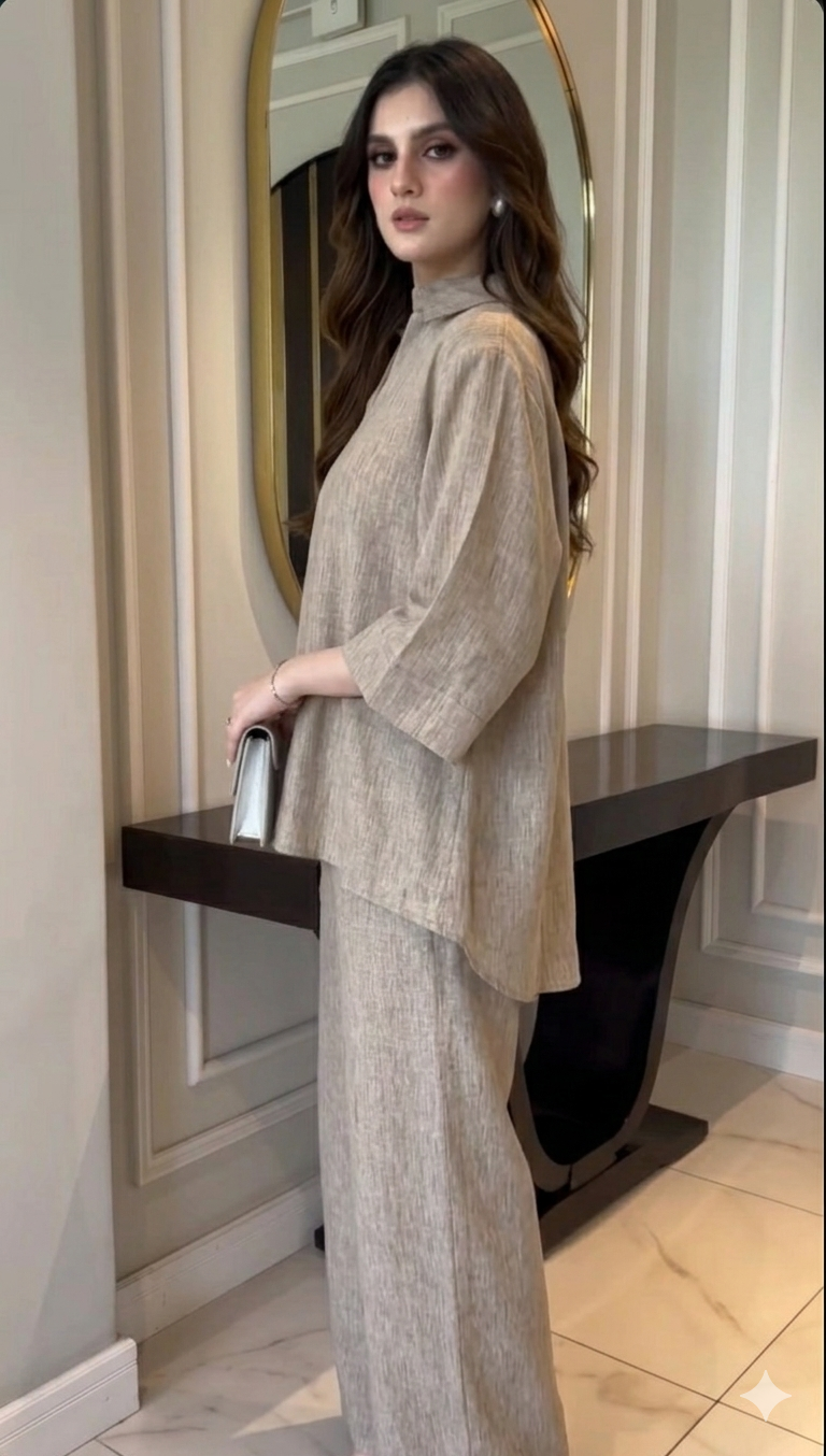 Beige Linen Grace Two-Piece Set By Belleci
