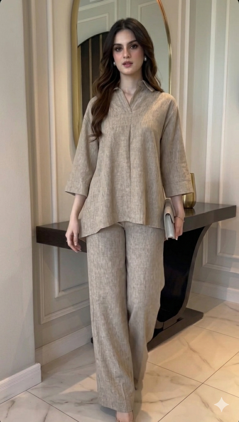 Beige Linen Grace Two-Piece Set By Belleci