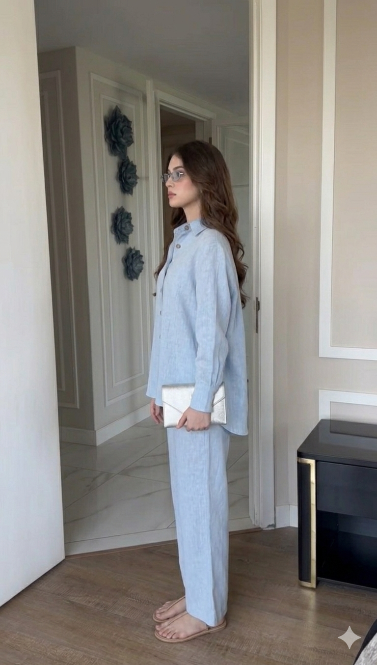 Belleci Sky Blue Signature Linen Relaxed Co-ord Set