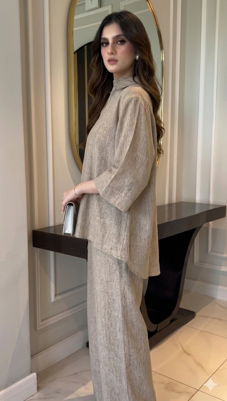 Beige Linen Grace Two-Piece Set By Belleci