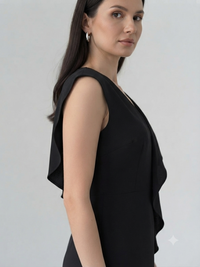 Elegant Black Ruffle Maxi Dress for Women | Sleeveless V-Neck Evening & Party Gown image 6
