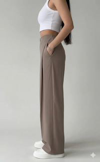 Belleci White & Taupe Co-Ord Set – Ribbed Crop Tank & Tailored Wide-Leg Trousers image 3