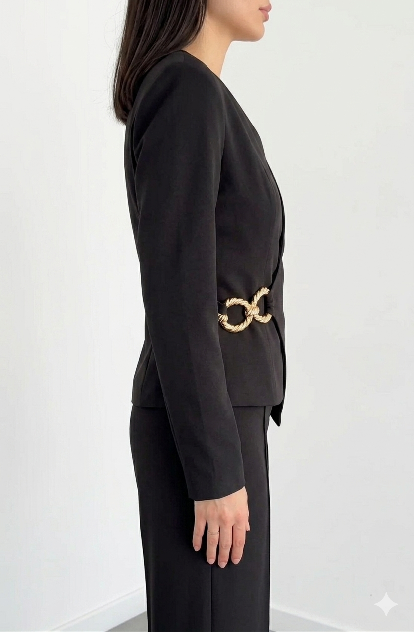 Belleci Noir Co-Ord Set – Asymmetric Blazer & Wide-Leg Trousers