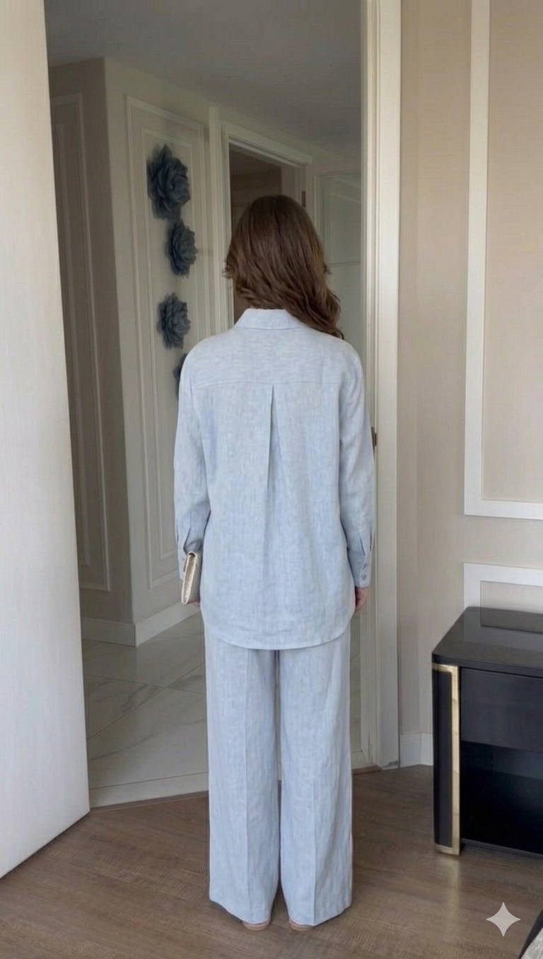 Belleci Sky Blue Signature Linen Relaxed Co-ord Set