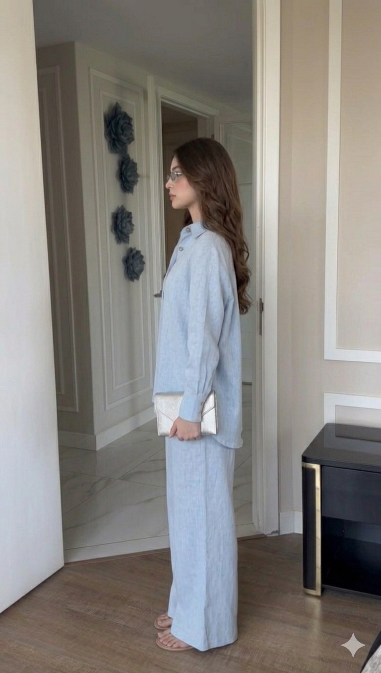 Belleci Sky Blue Signature Linen Relaxed Co-ord Set