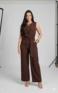 Belleci Cocoa Wrap Co-Ord Set – Sleeveless Top with Tie-Up Waist & Wide-Leg Trousers