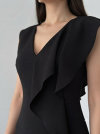 Elegant Black Ruffle Maxi Dress for Women | Sleeveless V-Neck Evening & Party Gown image 4