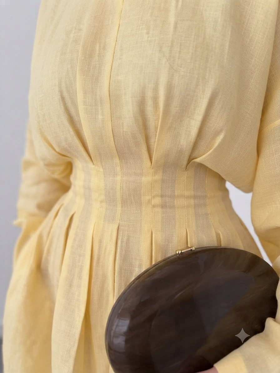 Belleci Soleil Butter Yellow Linen Maxi Dress