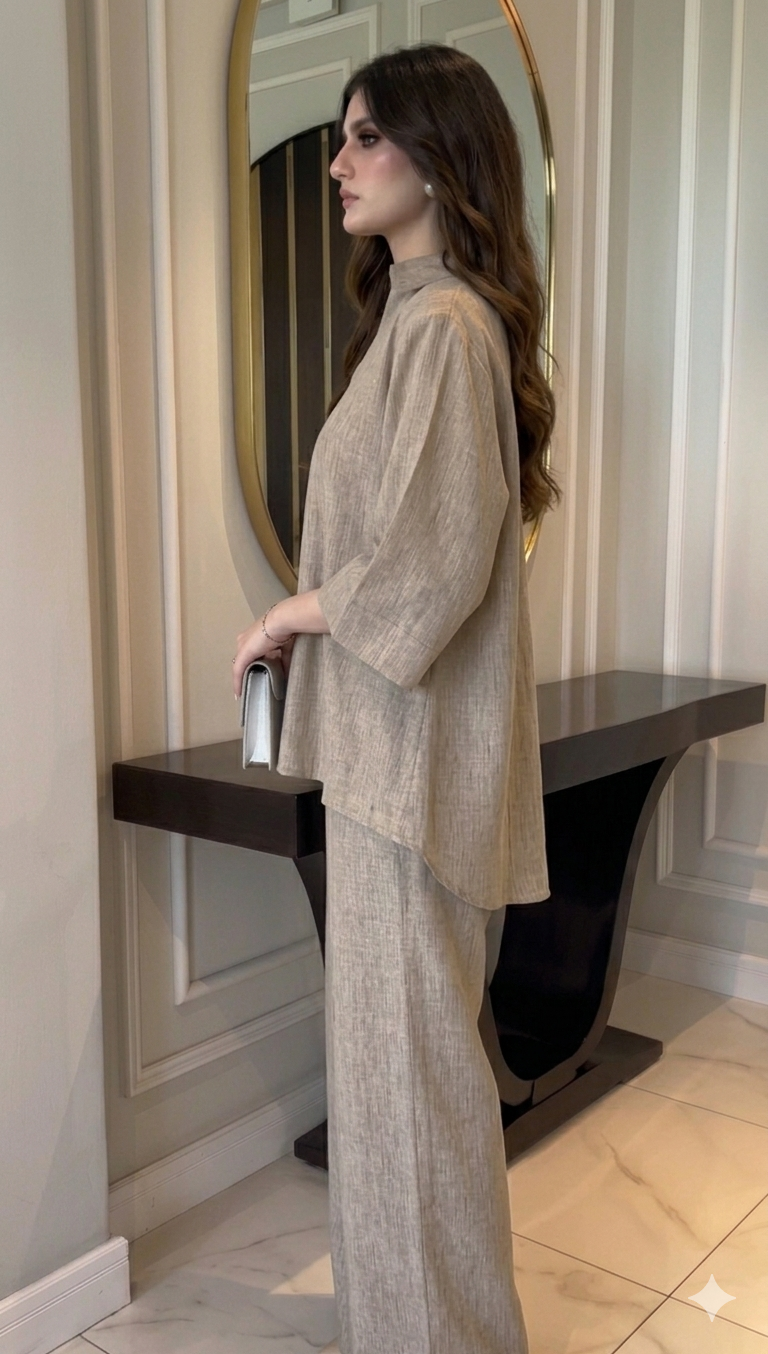 Beige Linen Grace Two-Piece Set By Belleci