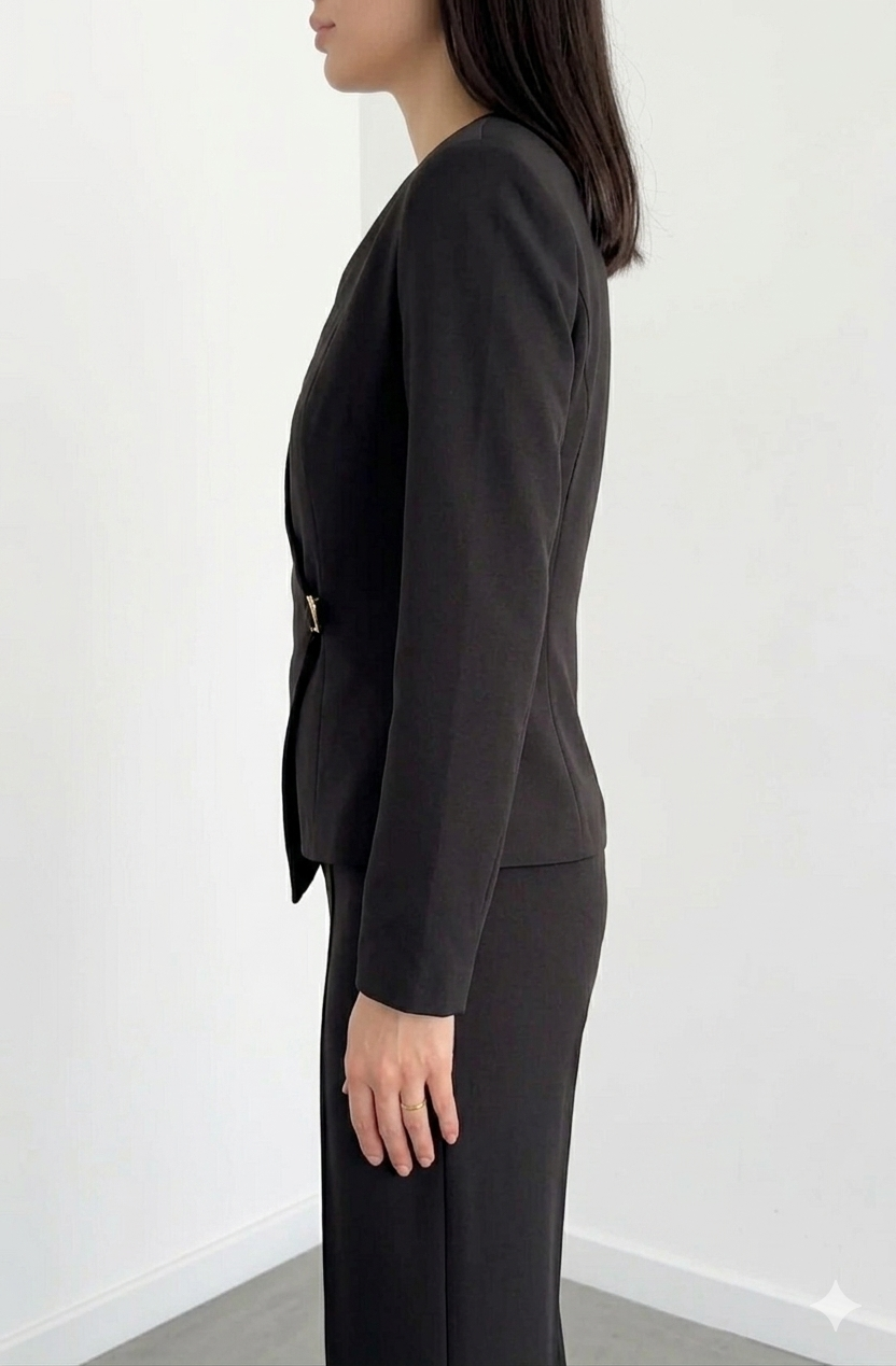 Belleci Noir Co-Ord Set – Asymmetric Blazer & Wide-Leg Trousers
