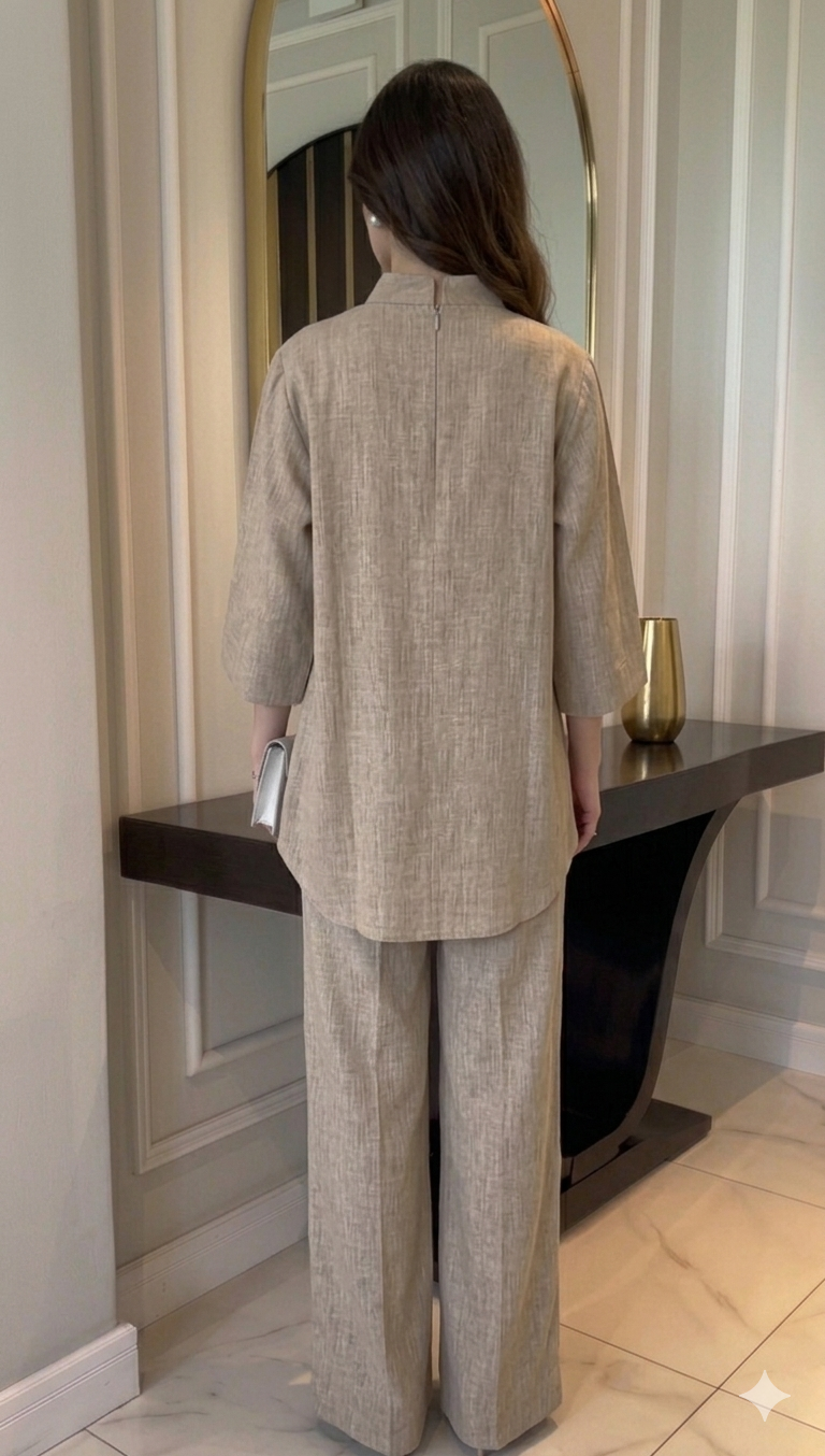 Beige Linen Grace Two-Piece Set By Belleci
