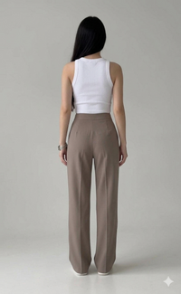 Belleci White & Taupe Co-Ord Set – Ribbed Crop Tank & Tailored Wide-Leg Trousers image 4