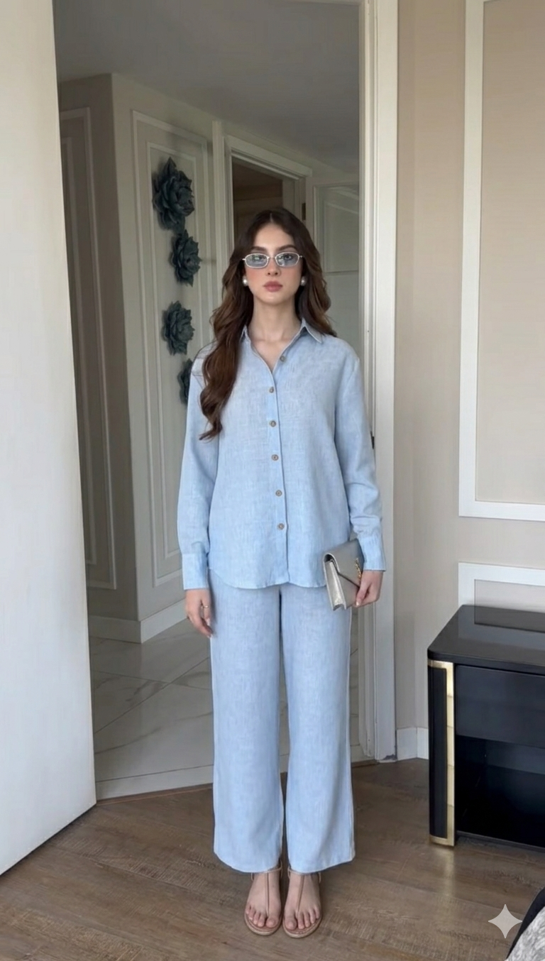 Belleci Sky Blue Signature Linen Relaxed Co-ord Set